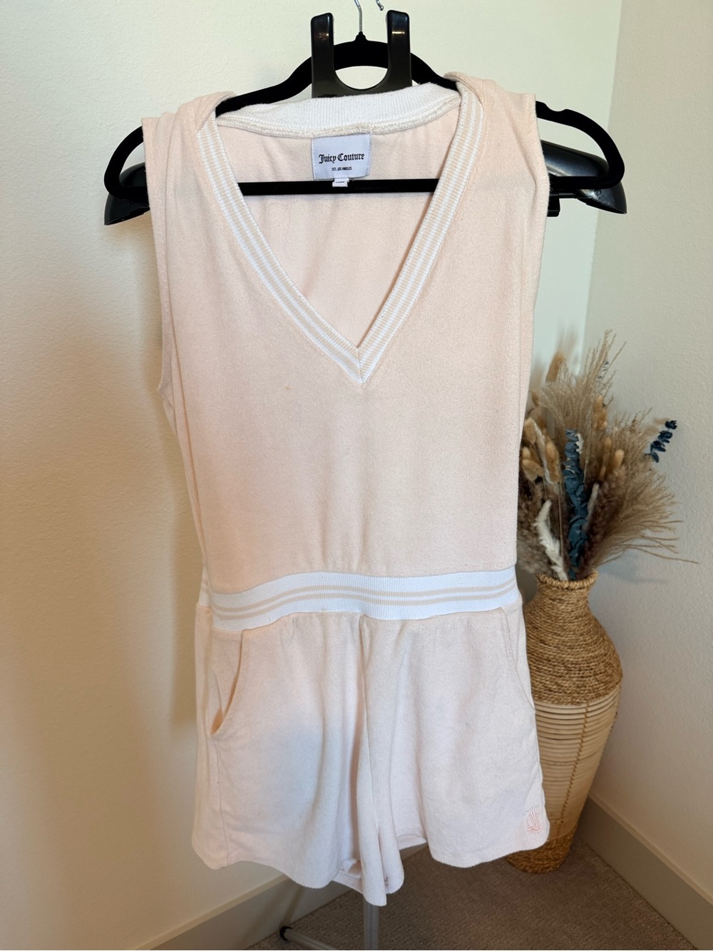 Juicy Couture V-Neck Hooded Terry Romper in Blush Pink *Last pic for visuals*